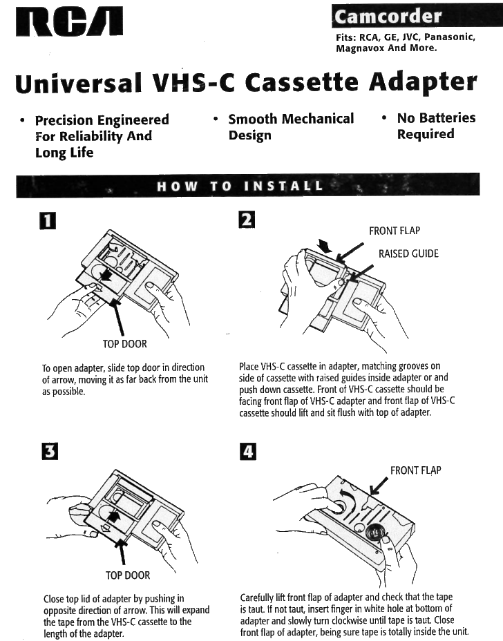 RCA Universal Cassette Adapter VHS C or VHS C Cassette Adapter