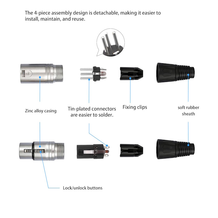 XLR 3 Pin Male Female Plug Ends metal construction XLR 3 Pin Male Female Plug Ends metal construction