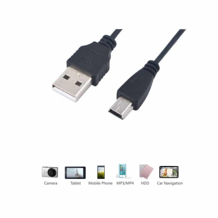 USB Type-A Male To Mini 5 Pin Data Charging Cable Cord