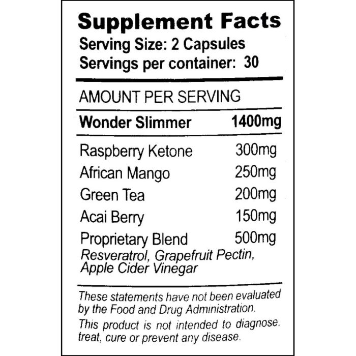 wonder slimmer supplement facts