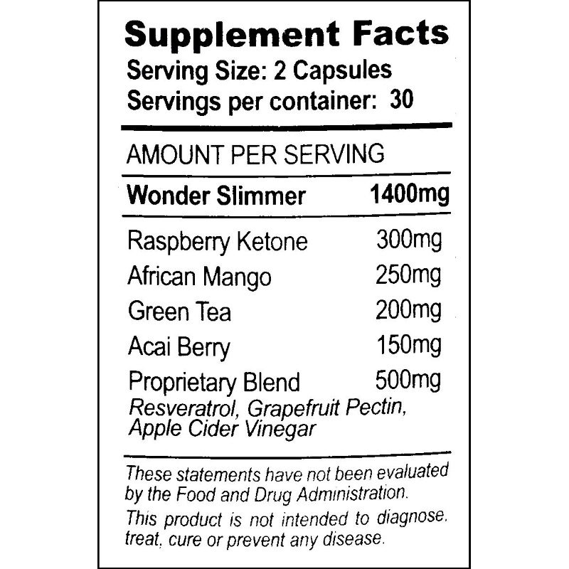 wonder slimmer supplement facts