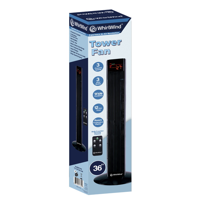 WHIRLWIND 36inches TOWER FAN BLACK DIGITAL 3 SPEED