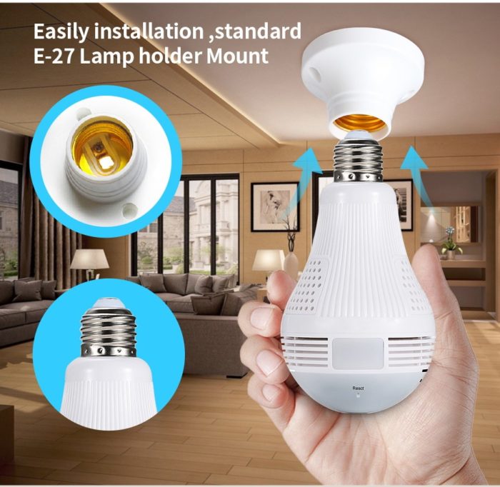 360 Degree LED Light 1080P Wireless Panoramic Home Security WiFi CCTV Fisheye IP Camera Two Ways Audio Bulb Lamp Camera