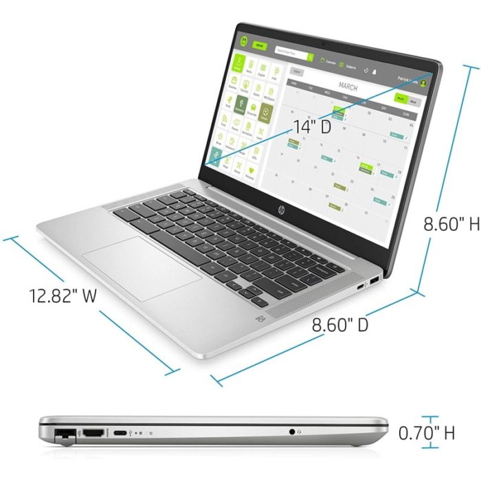 HP Chromebook 14-inch HD Laptop, Intel Celeron N4000, 4 GB RAM, 32 GB eMMC, Chrome 14a-na0010nr, Mineral Silver