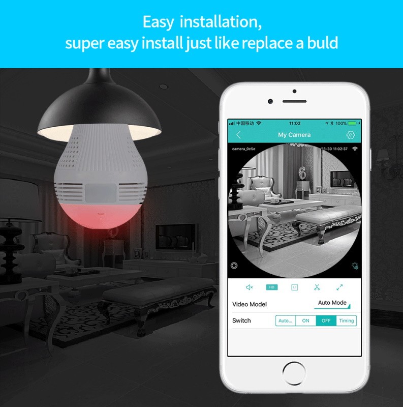 360 Degree LED Light 1080P Wireless Panoramic Home Security WiFi CCTV Fisheye IP Camera Two Ways Audio Bulb Lamp Camera