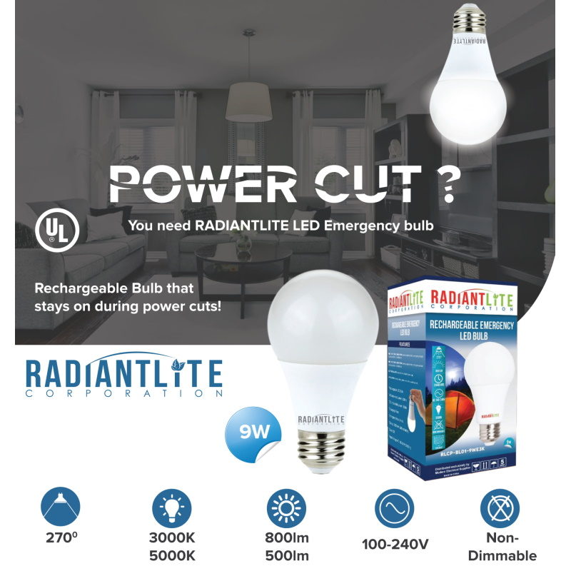 radiant life LED rechargeable emergency bulb