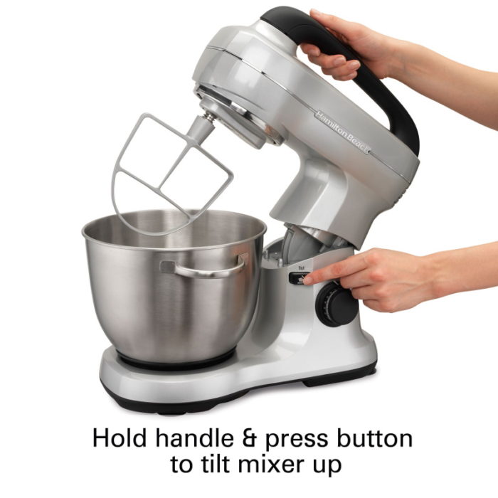 Hamilton Beach Electric Stand Mixer, 4 Quarts, Dough Hook, Flat Beater Attachments, Splash Guard 7 Speeds with Whisk