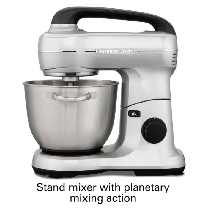 Hamilton Beach Electric Stand Mixer, 4 Quarts, Dough Hook, Flat Beater Attachments, Splash Guard 7 Speeds with Whisk