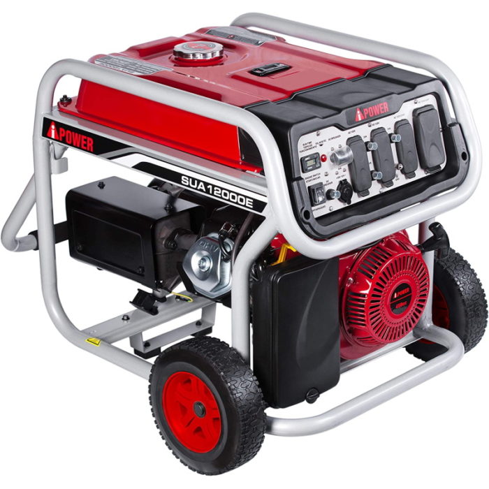 The A-iPower SUA12000 produces 12,000 starting watts with 9,000 running watts to power your tools at the construction site, camping ground, or home appliances