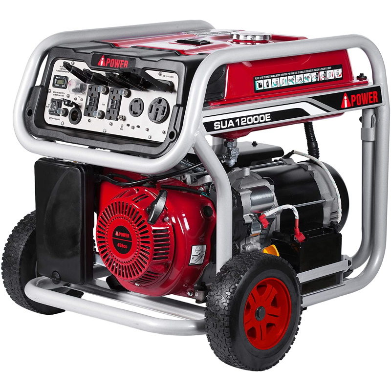 The A-iPower SUA12000 produces 12,000 starting watts with 9,000 running watts to power your tools at the construction site, camping ground, or home appliances