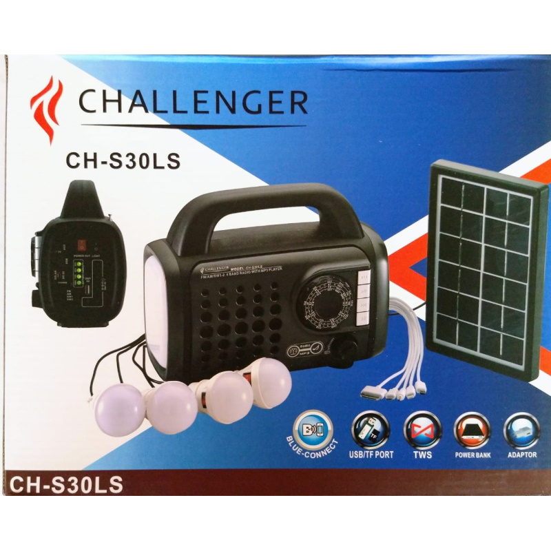 Challenger Mini Solar Panel System with Bluetooth, Radio, Lights
