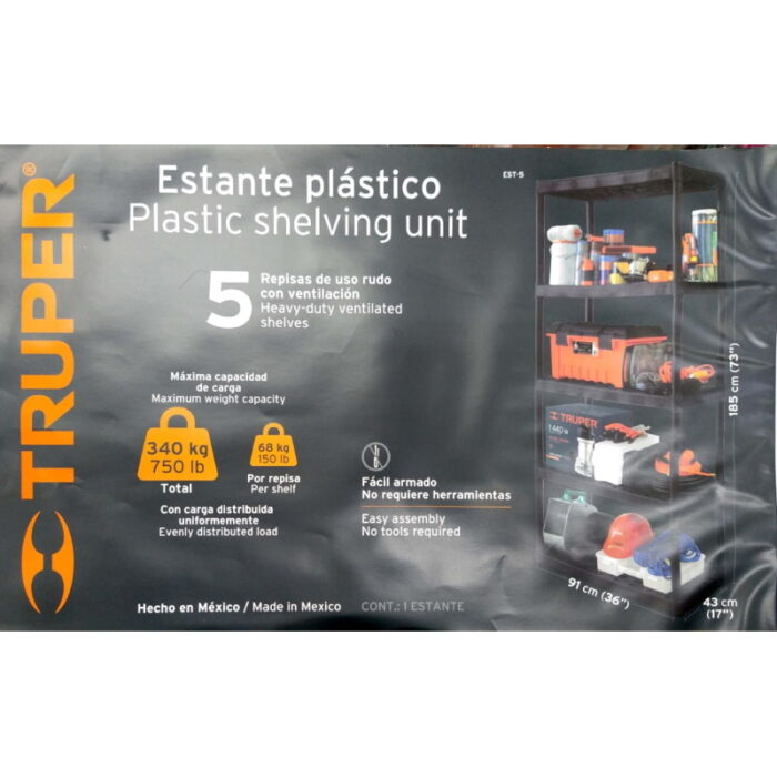 Truper 5 tier plastic shelving for garage