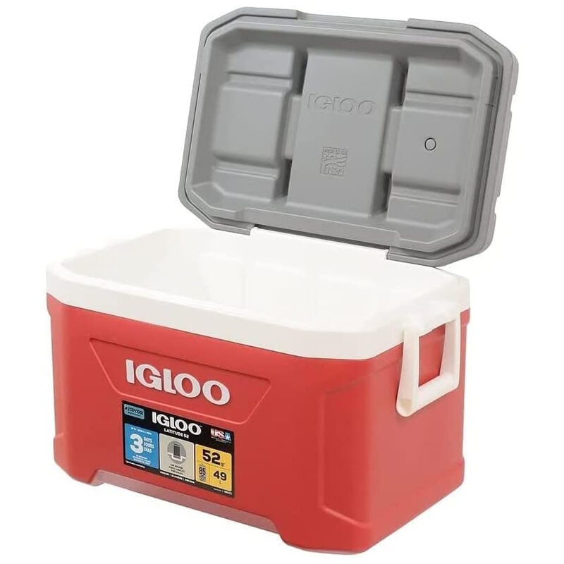 igloo cooler latitude 52 52qt 49l red cooler grey cover