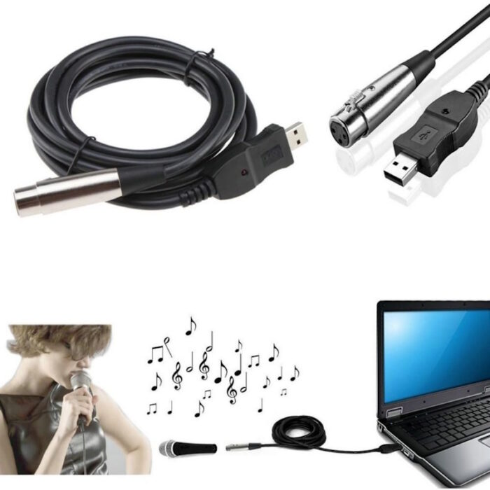 USB Male to XLR Female cord mic link cable adapter for microphones, recording, karaoke, and live podcasts. 