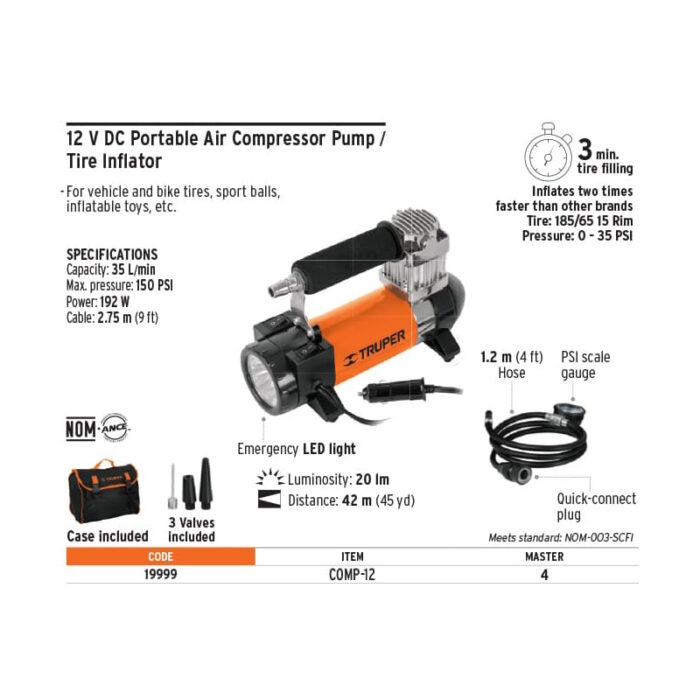 truper 12V air compressor pump DC 19999