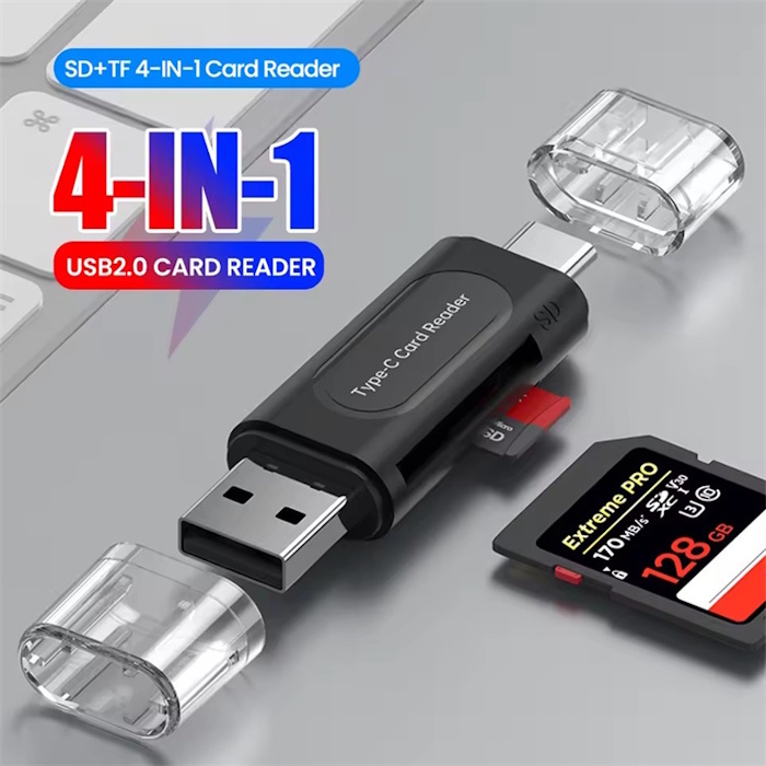 4 in 1 Memory Card Reader TF SD Card Readers for Phone 16 15 Laptop USB 2.0 Type C Card Adapter High-speed Transmission