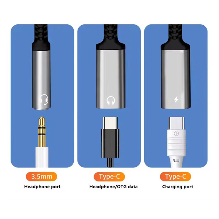 Type-C and Lightning iOS to Dual Type C android and 3.5mm Female Converter