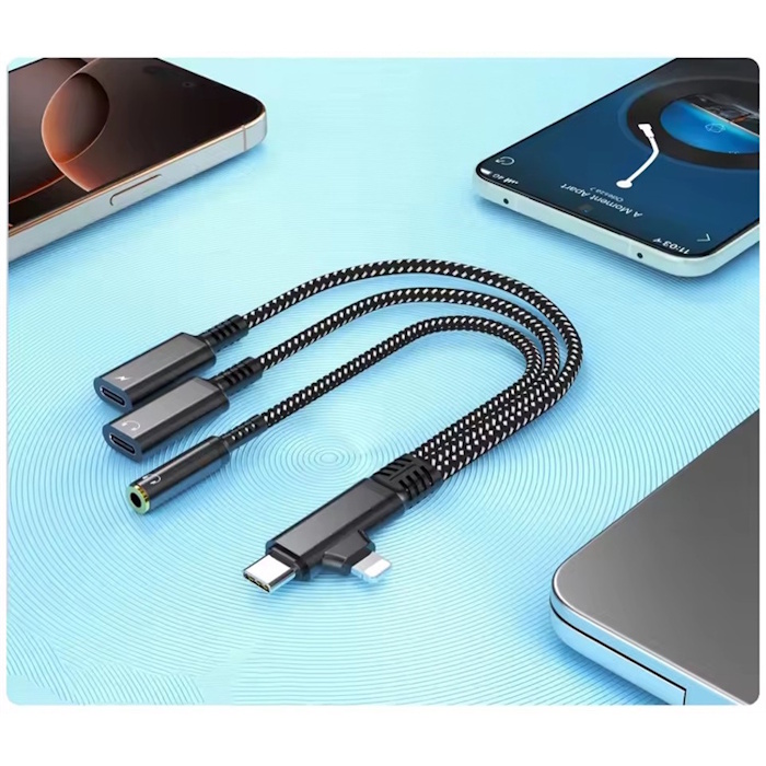USB-C and Lightning to Dual Type C and 3.5mm Female Converter adapter