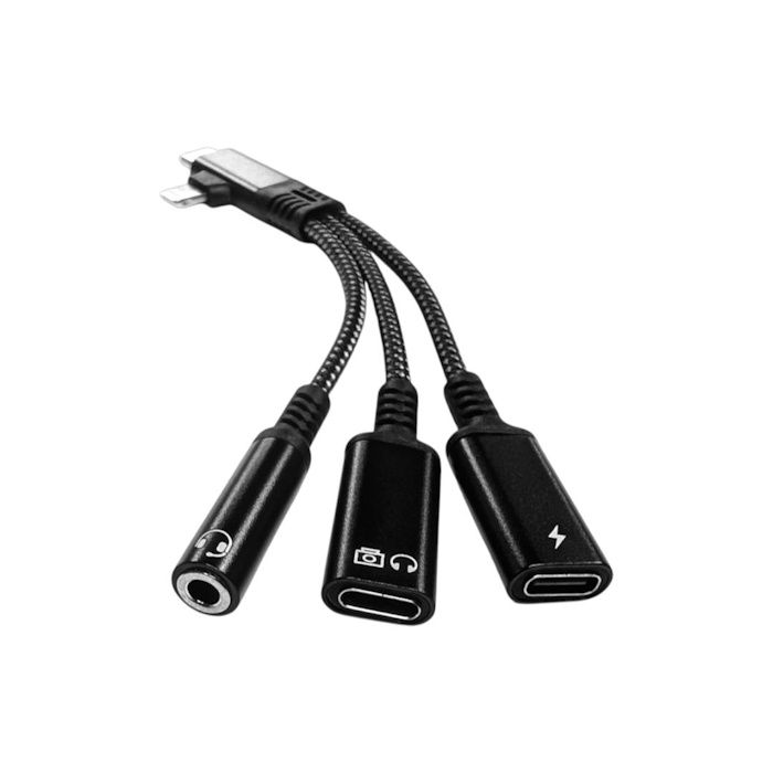 USB-C and iPhone to dual USB-C 3.5mm headphone adapter splitter cable