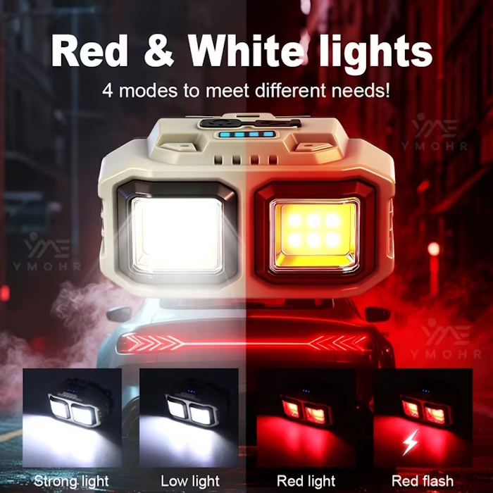 headlight headlamp with red and white light LED rechargeable