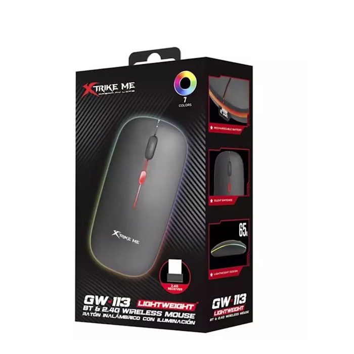 Strike Me Rechargeable Wireless Mouse Bluetooth, 2.4G, Lightweight Computer Mouse